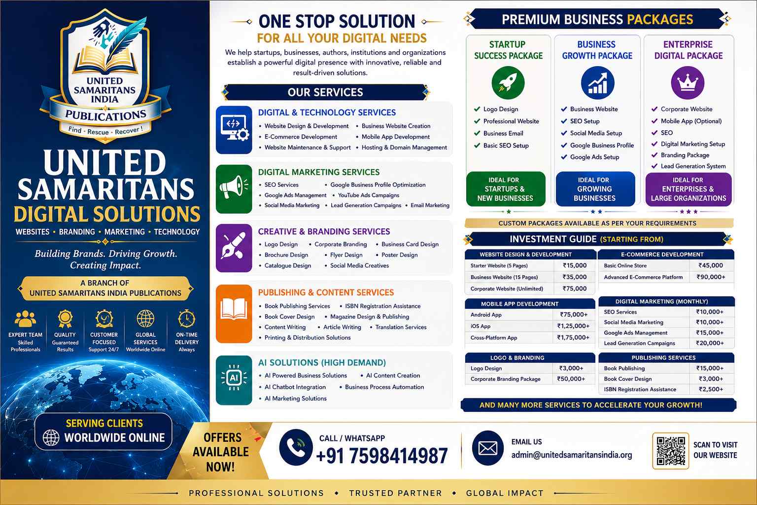 United Samaritans Digital Solutions brochure design, branding, and publishing sample